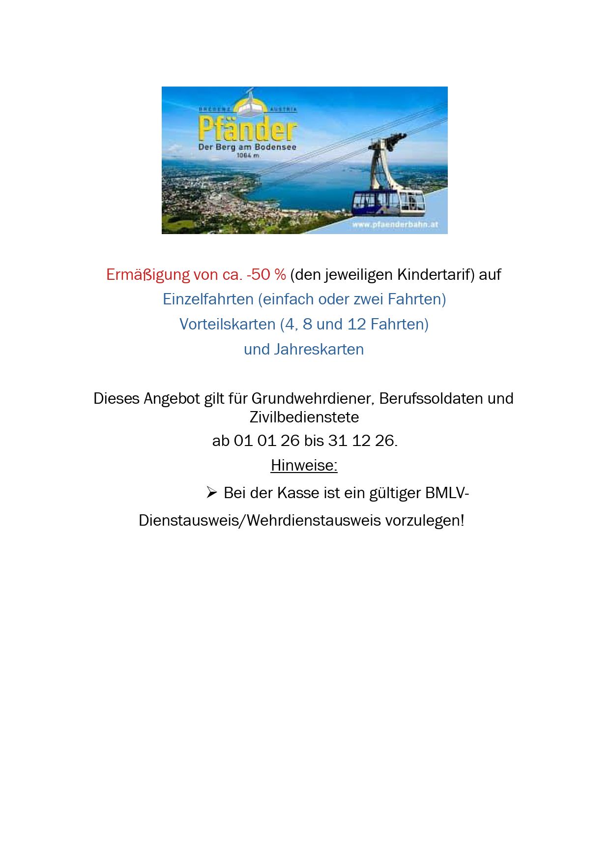 PFÄNDERBAHN Ermäßigung