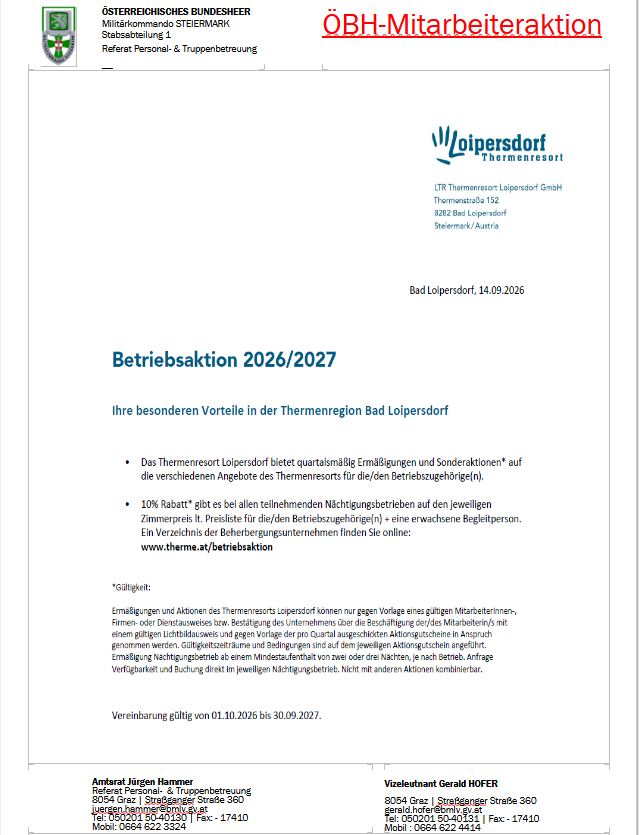 Betriebsaktion Therme LOIPERSDORF 2026/2027